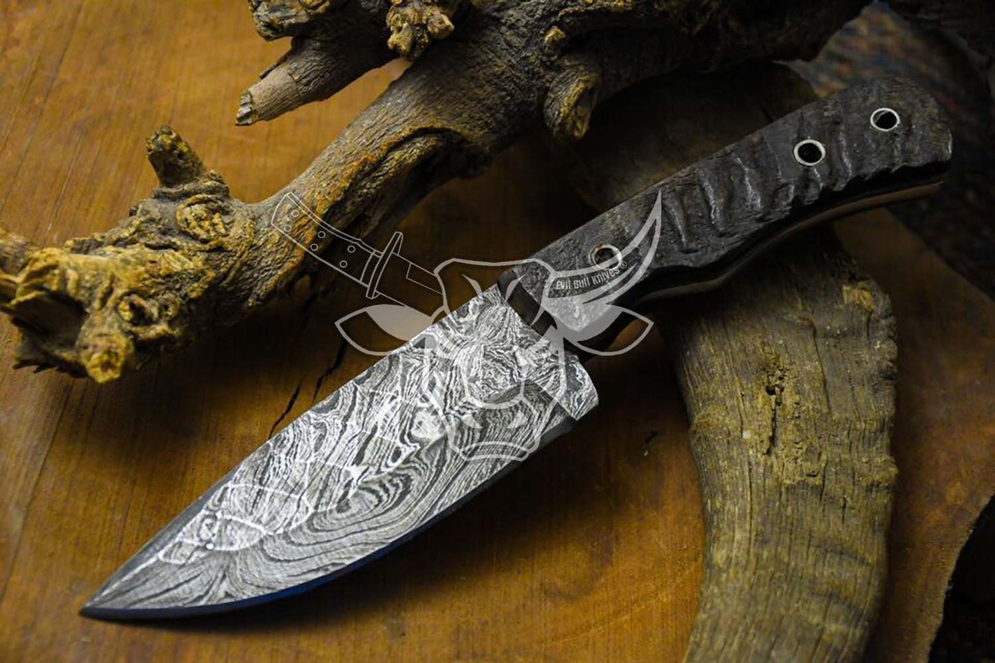 EBK-54 Custom Handmade Damascus Knife Ram Horn With Stainless Steel Pin Handle USA Made Gift For Him