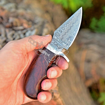EBK-55 Custom Handmade Damascus Mini Skinner fixed blade knife with sheath EDC USA Made Christmas Gift For Him