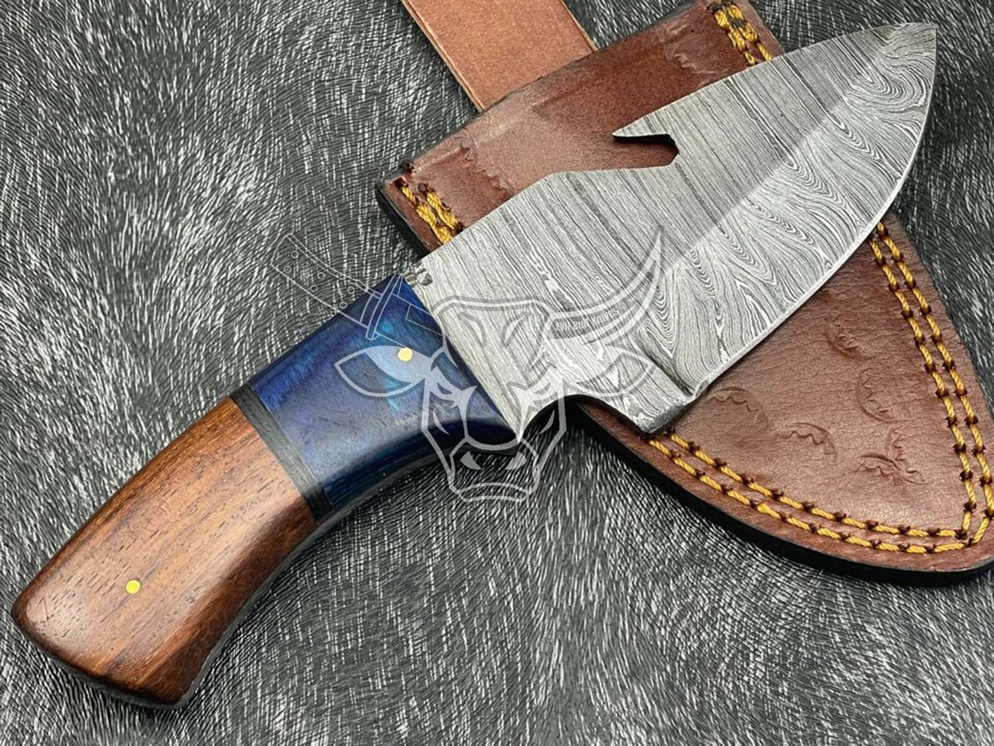 EBK-44 Custom Hand Forged Damascus steel Skinning Full Tang Knife Camping Knife With Sheath Anniversary Gift, Christmas Gift For Him