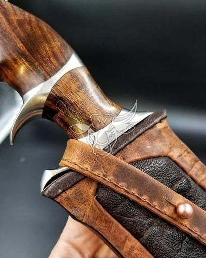 EBK-62 Custom Handmade Damascus Steel Hunting Bowie Knife With Leather Sheath Anniversary Gift, Birthday Gift, Christmas Gift For Him