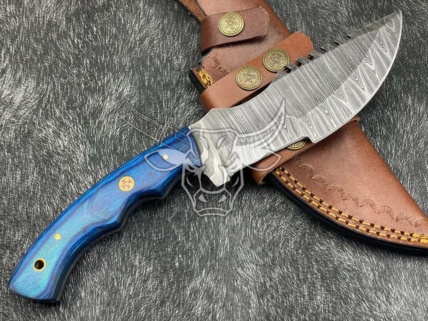 EBK-60 Custom hand forged Damascus Blade Hunting knife With Amazing Leather Sheath Anniversary Gift, Birthday Gift, Christmas Gift For Him