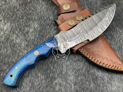 EBK-60 Custom hand forged Damascus Blade Hunting knife With Amazing Leather Sheath Anniversary Gift, Birthday Gift, Christmas Gift For Him