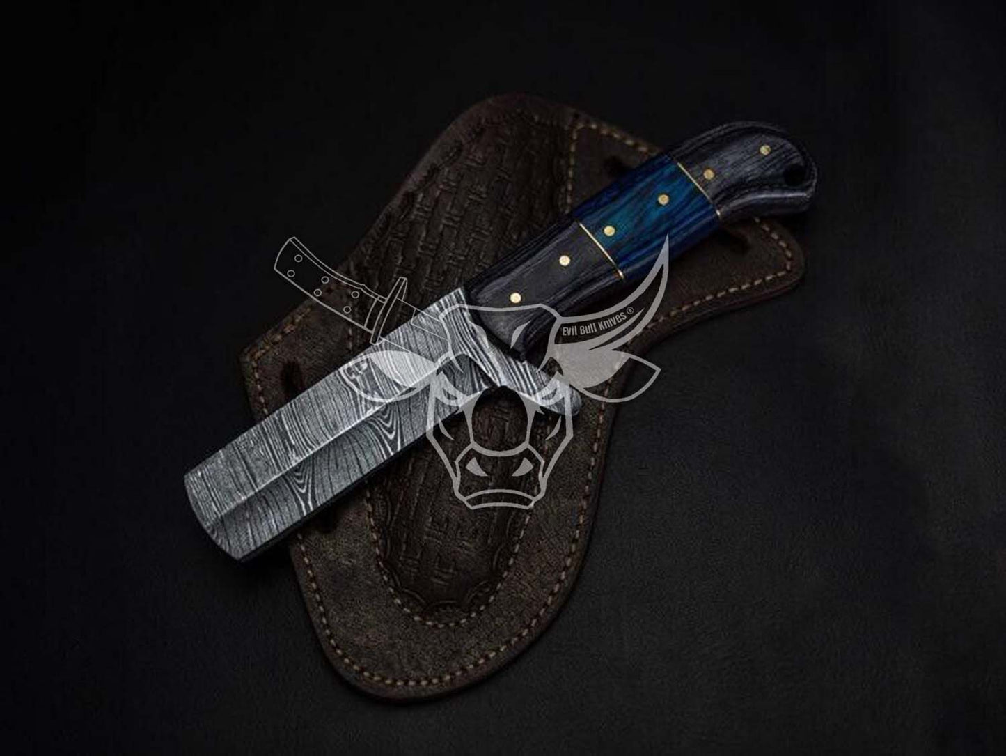 EBK-58 Custom Handmade Damascus Bull Cutter USA Made With Hard Wood Handle, Gift For Him