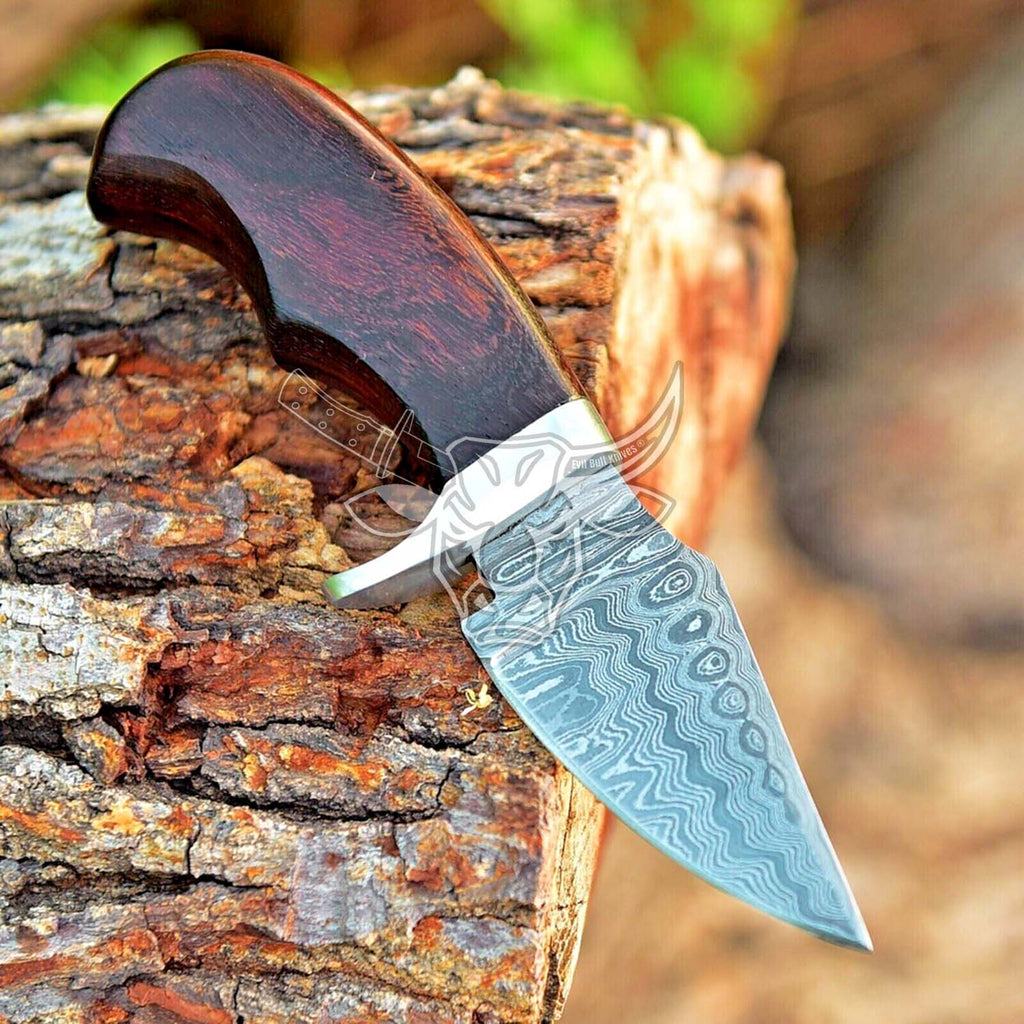 EBK-55 Custom Handmade Damascus Mini Skinner fixed blade knife with sheath EDC USA Made Christmas Gift For Him