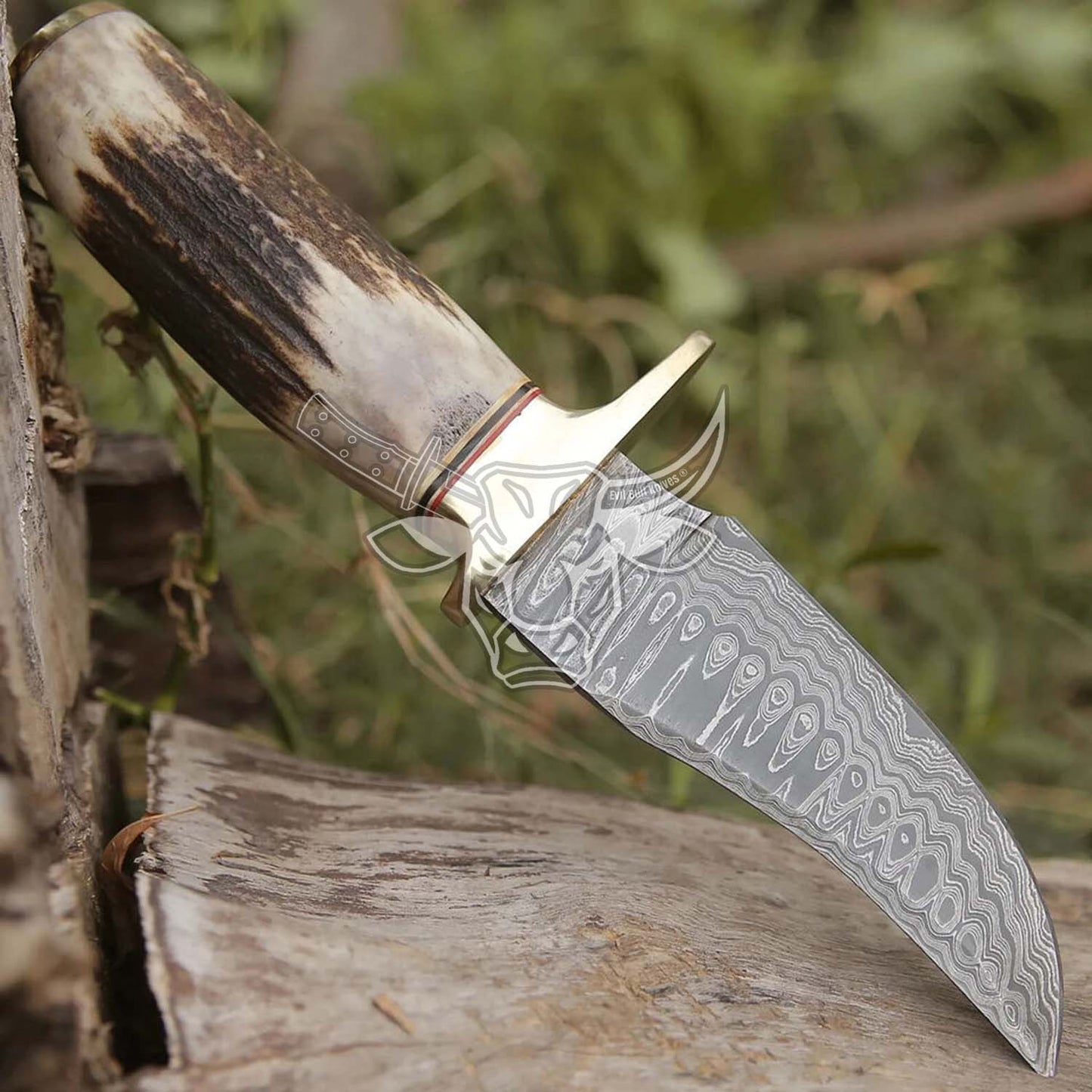 EBK-61 Damascus Steel Handmade FORGED Skinner Hunting Knife Antler Handle Anniversary Gift, Birthday Gift, Christmas Gift For Him